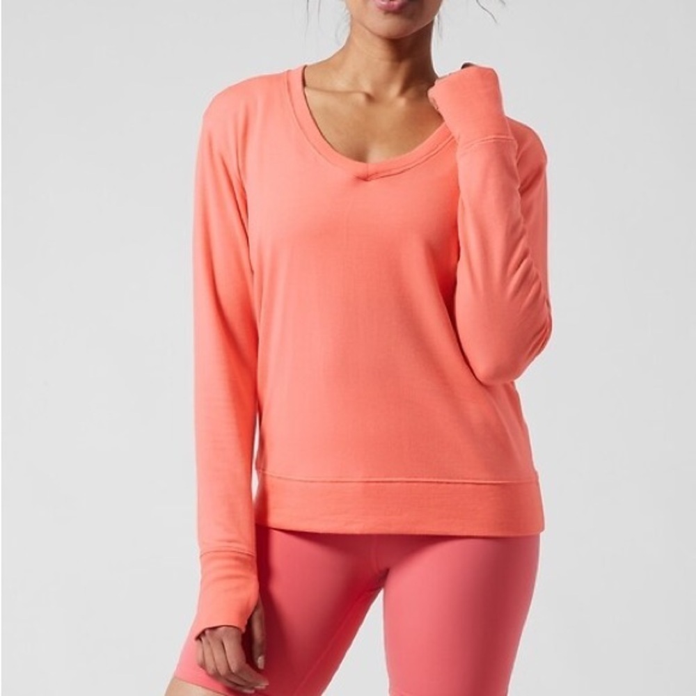 Athleta Sunrise V Neck Sweatshirt‎ Orange V Neck Pullover